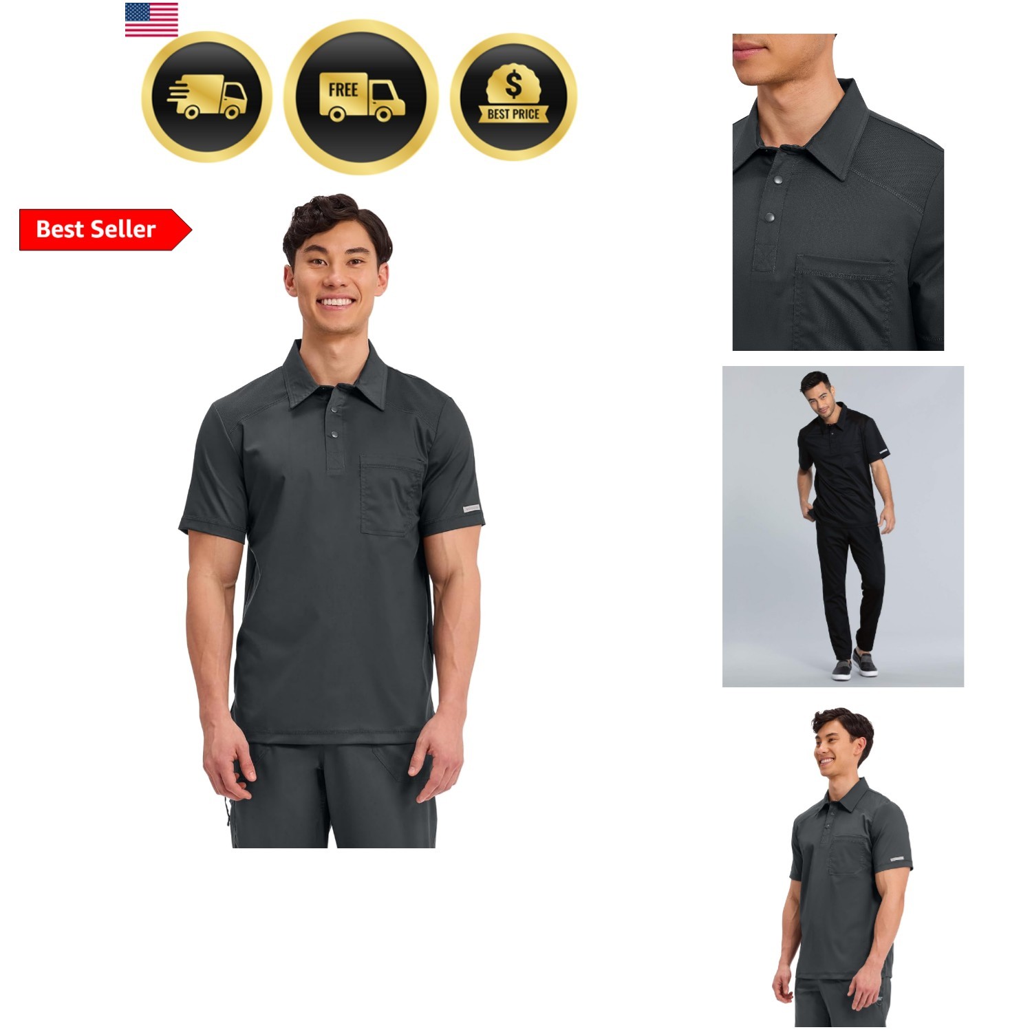 Scrubs for Men Polo Nursing Scrub Top with Chest Pocket, Breathable Mesh, Ult…