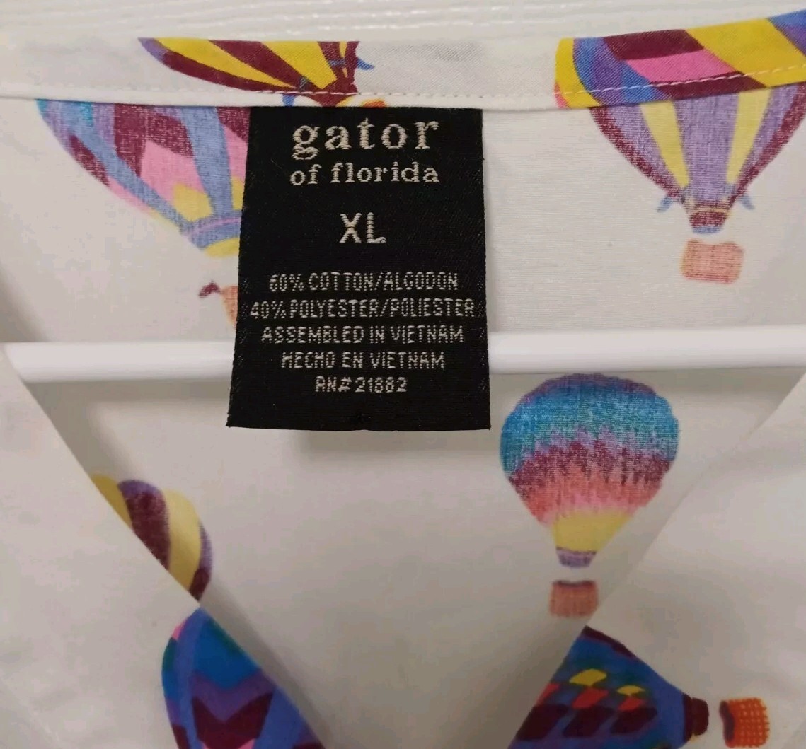 Hot Air Balloon Scrub Top XL By Gator Of Florida Cotton+Polyester