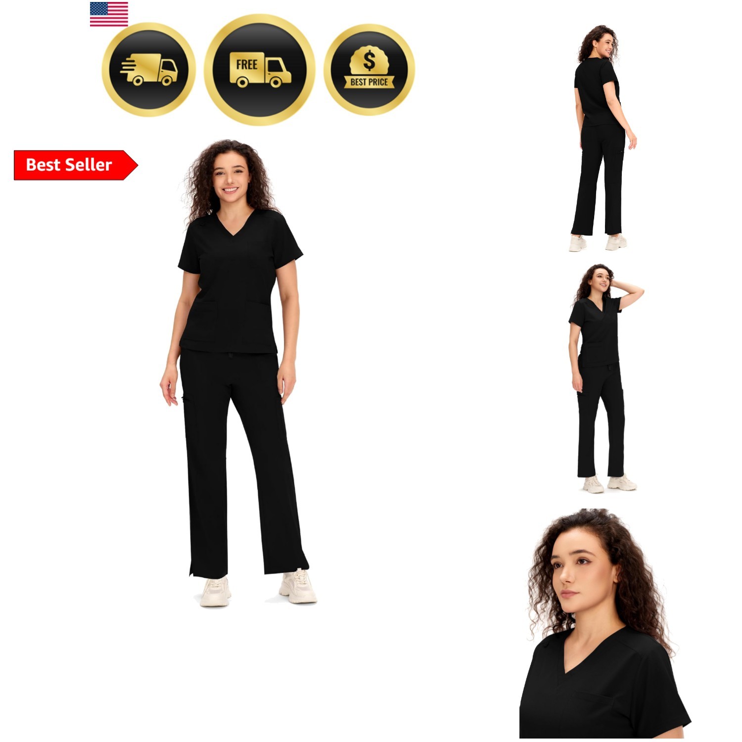 Scrubs for Women – COZY SCRUBS V Neck Top and Cargo Straight Pants with 12 Po…