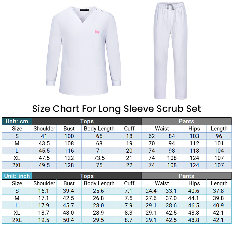 NiaaHinn UNIFORM Unisex Medical Scrub Set Long Sleeve Worksuit For Women Men