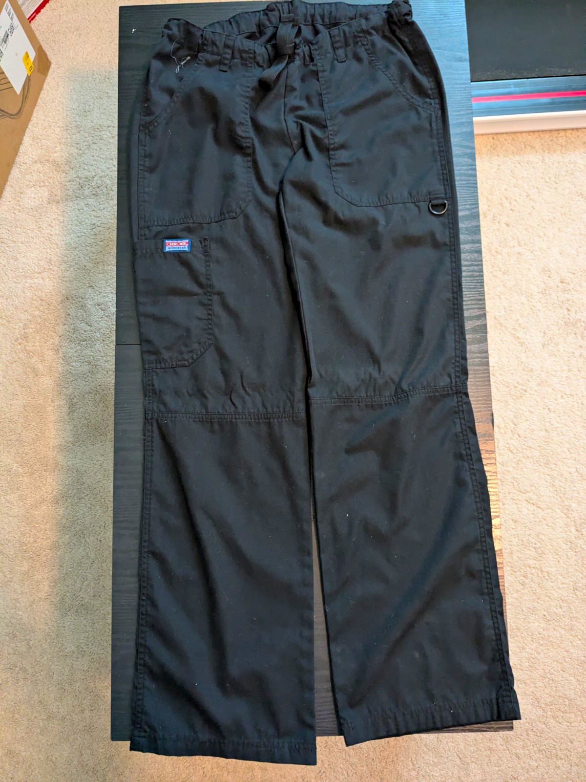 Cherokee Unisex Black Solid XS Medical Scrub Pants Cargo Pockets Elastic Waist