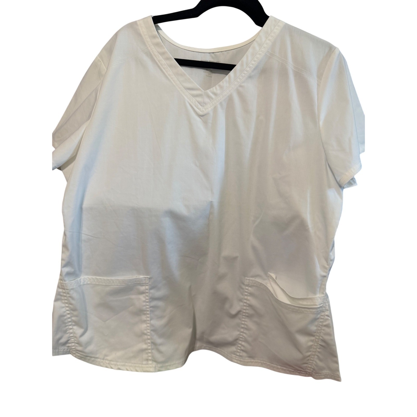 Scrub Top White Short Sleeve Scoop Neck XL Patch Pockets RN93641