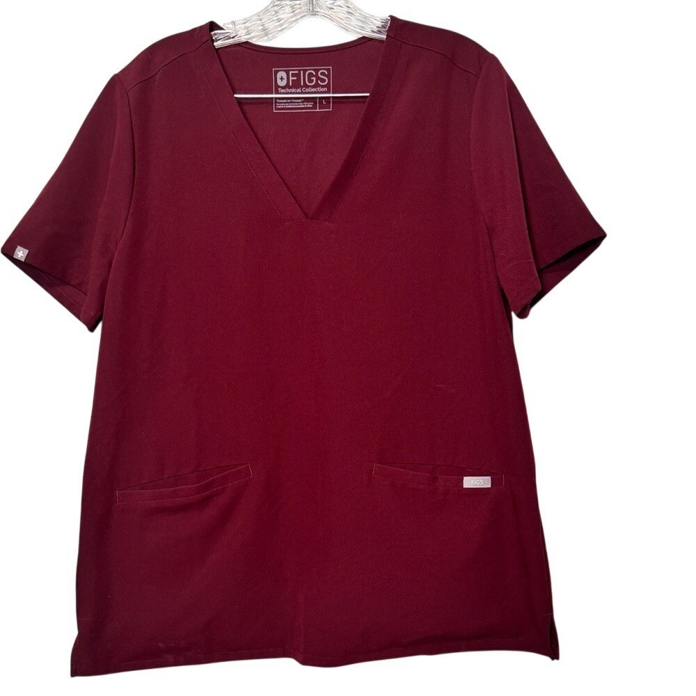 FIGS Technical Collection V-Neck Scrub Top Burgundy Maroon Mens Large L