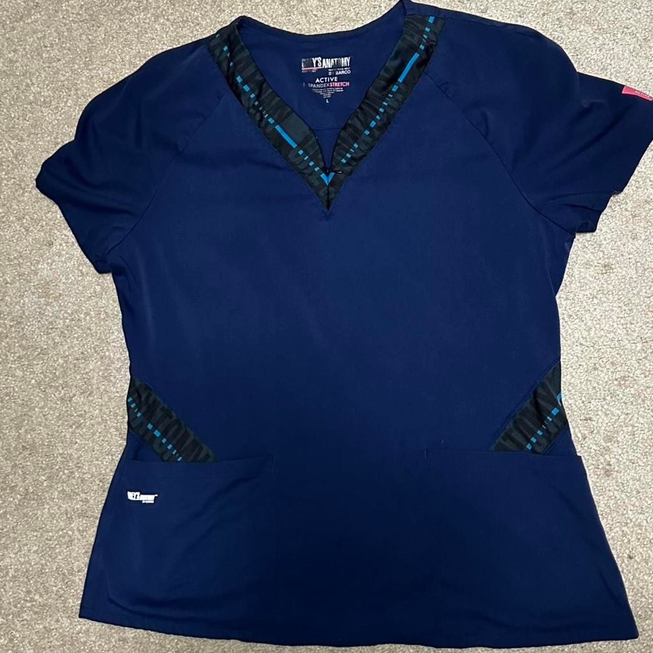 Grey’s Anatomy by Barco Active Spandex Stretch V-Neck Scrub Top L Navy Blue
