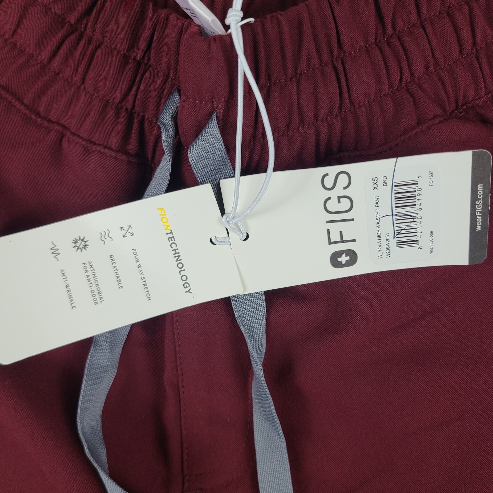 Figs Yola High Waisted Pants Womens XXS 2XS Burgundy Red Skinny Scrub NEW NWT