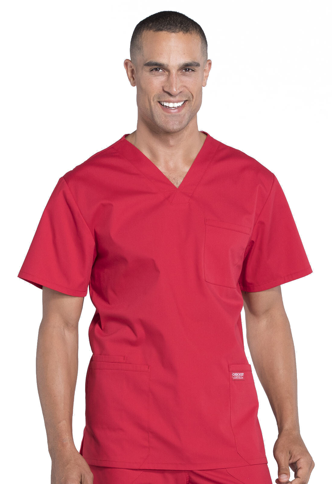 Scrubs Cherokee Workwear Men V Neck Top WW695 RED Red Free Shipping