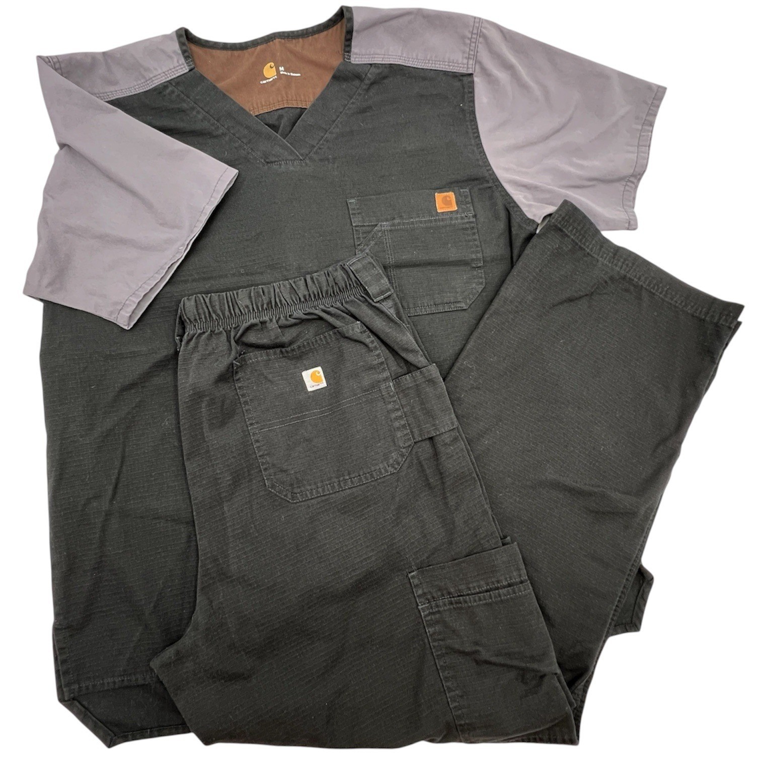 Carhartt Force Mens Scrub Set Medium Black Gray Ripstop V-Neck Cargo Pants M