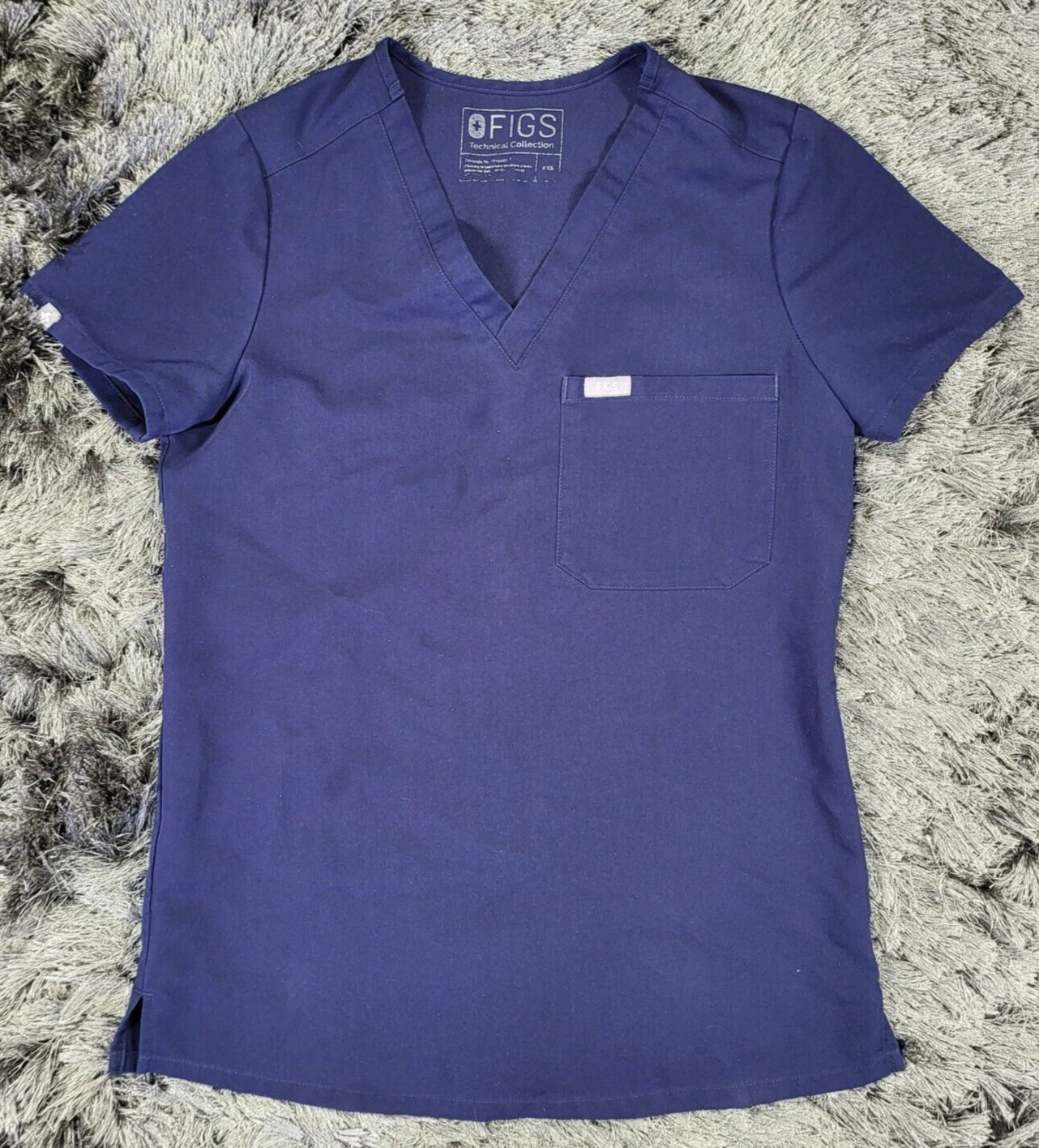 Figs Scrub Top Womens 2XS Blue Technical Collection Short Sleeve V-Neck Pullover