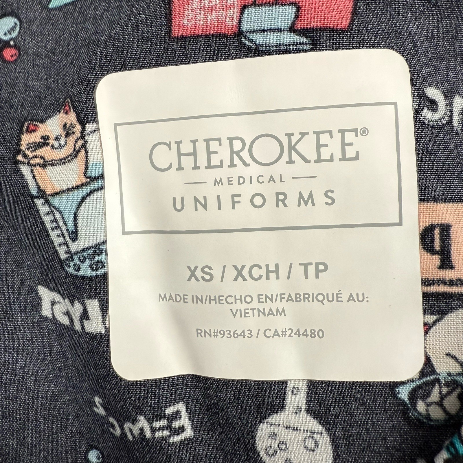 NWT Cherokee Lab Pets Scrub Top XS Black Scrubs Cat Dog Nurse Vet Uniform