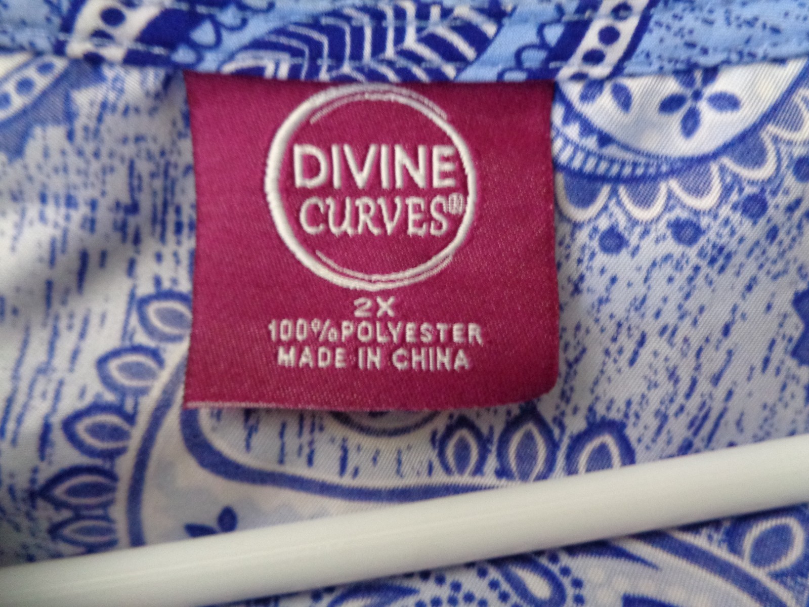 Women’s Blue, Polyester, Paisley Pattern Scrub Top by Divine Curves-Size 2X
