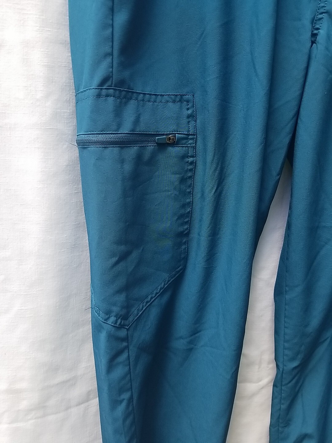 Womans Teal Blue Scrub Pants, Cuffed, Leg Pocket, Large