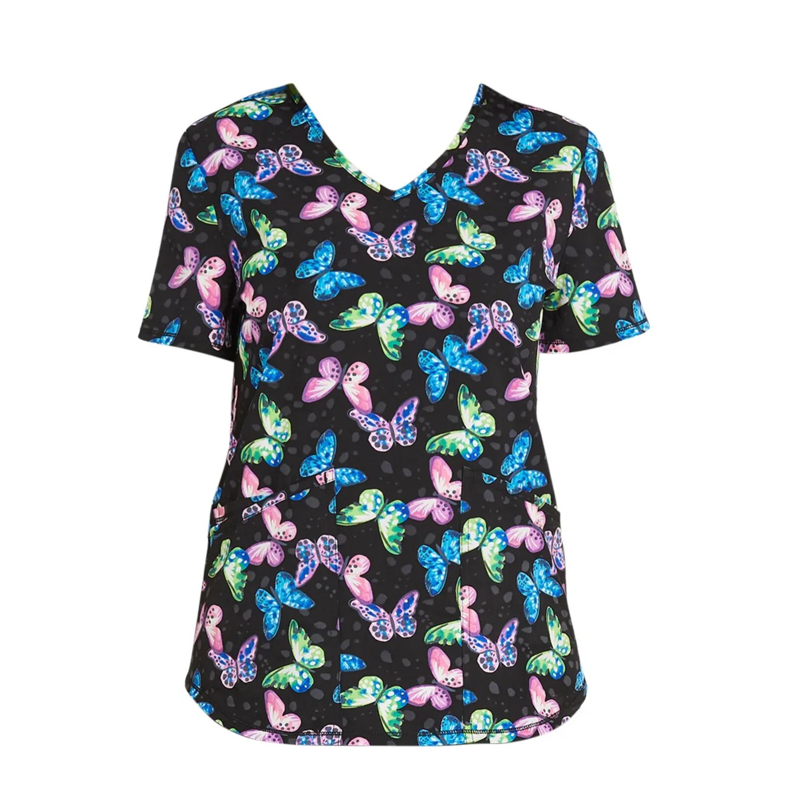 Scrubstar Women’s Blissful Butterflys V Neck Stretch Pockets Scrub Top Free Ship