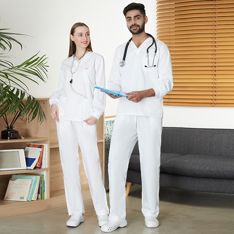 NiaaHinn UNIFORM Unisex Medical Scrub Set Long Sleeve Worksuit For Women Men