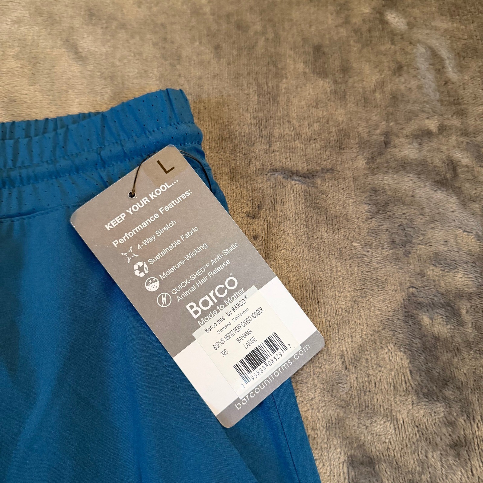 Barco One Cargo Jogger Scrubs Mens Large 6-Pocket Performance Bahama Blue NWT