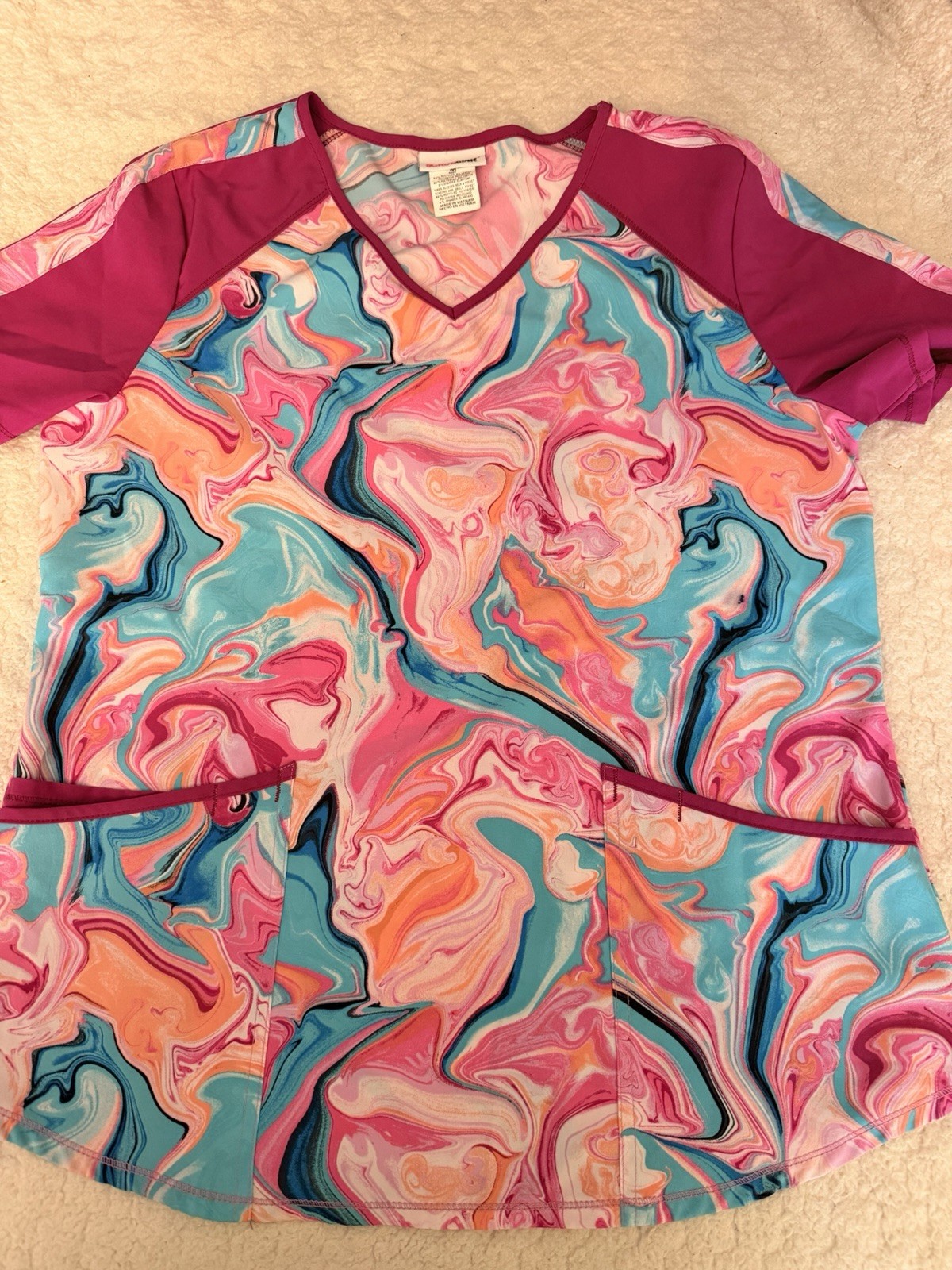 Scrubstar Women’s M Scrub Top Marble Swirl Vneck. I6