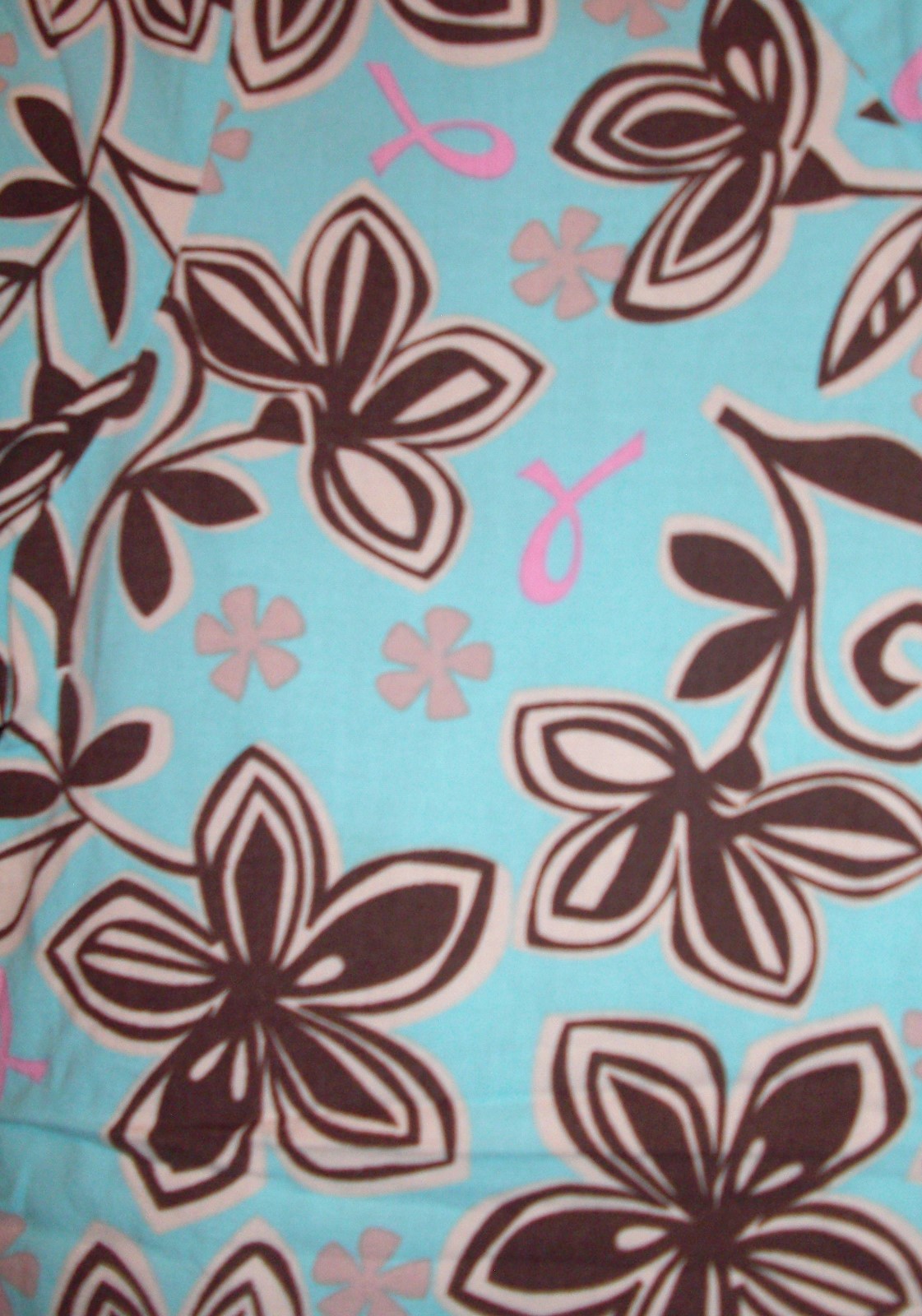 WHITE CROSS Aqua Pink Ribbon Floral Print Scrub Top Size XS