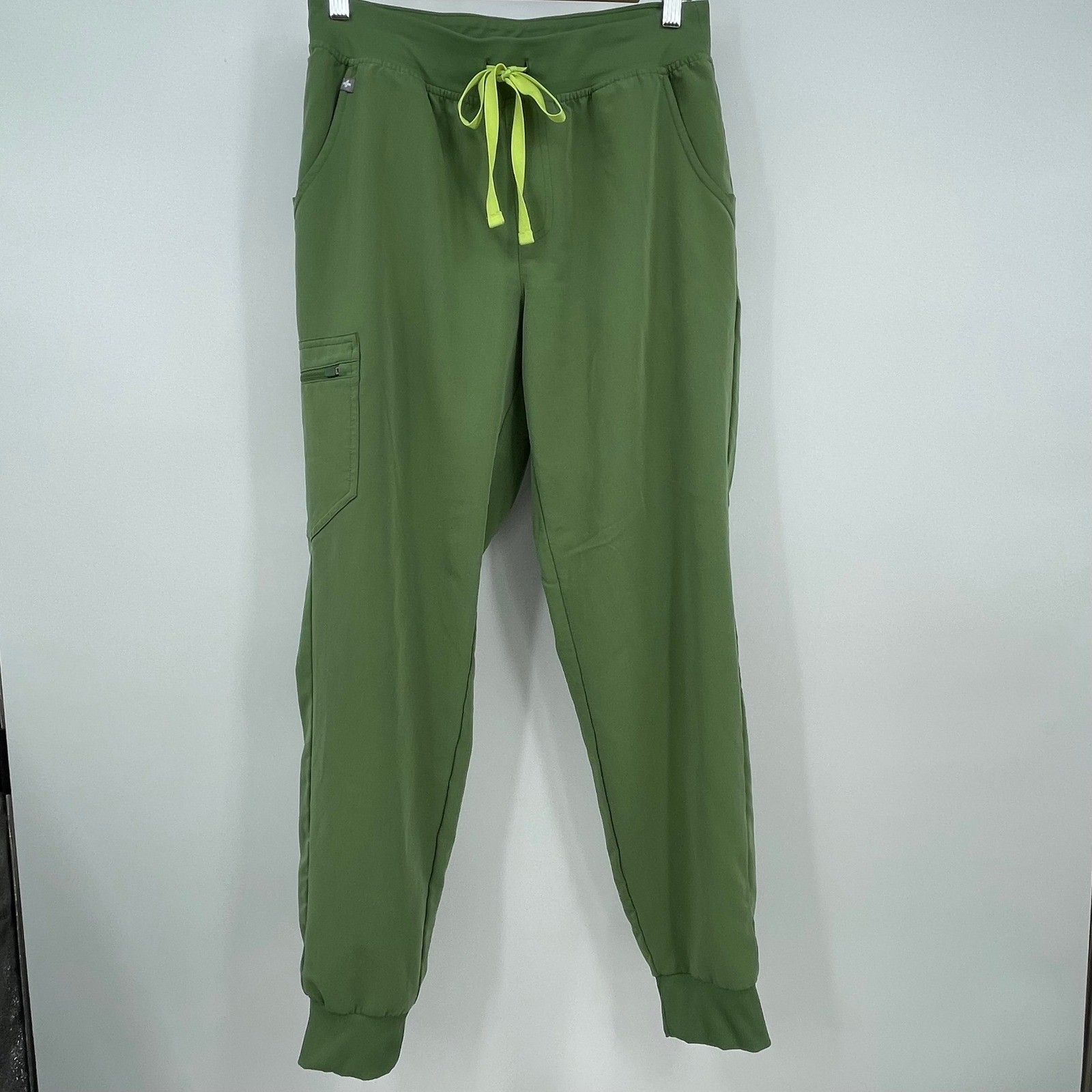 FIGS Zamora Jogger Scrub Pants Moss Green Neon Yellow Drawstring Style 1000208