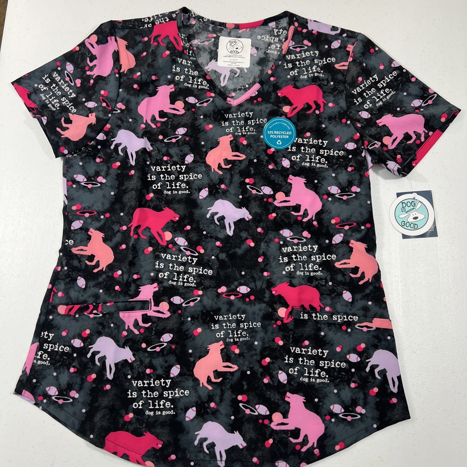 Spice Of Life Cherokee Scrubs Dog Is Good V Neck Top CK637 OGSL
