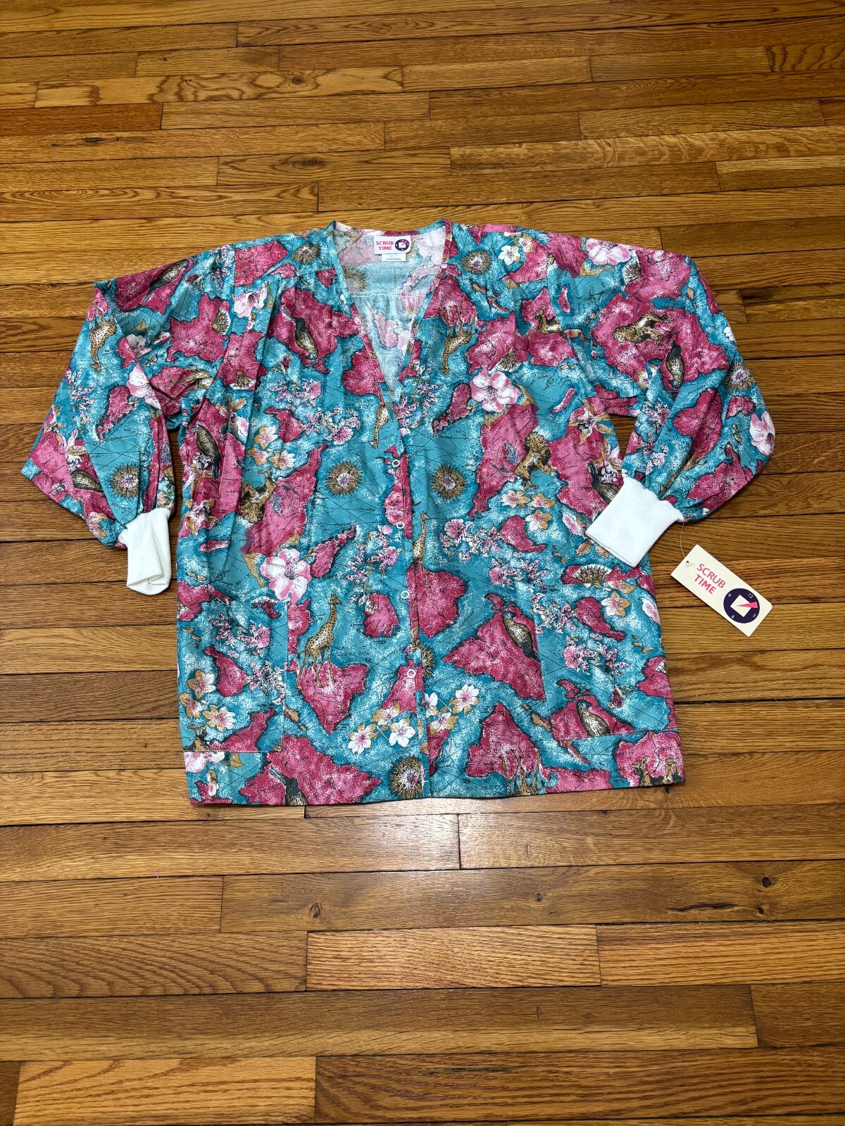 Vintage GALS Scrub Time Womens Scrub Top Shirt Snap Button Long Sleeve NWT NOS