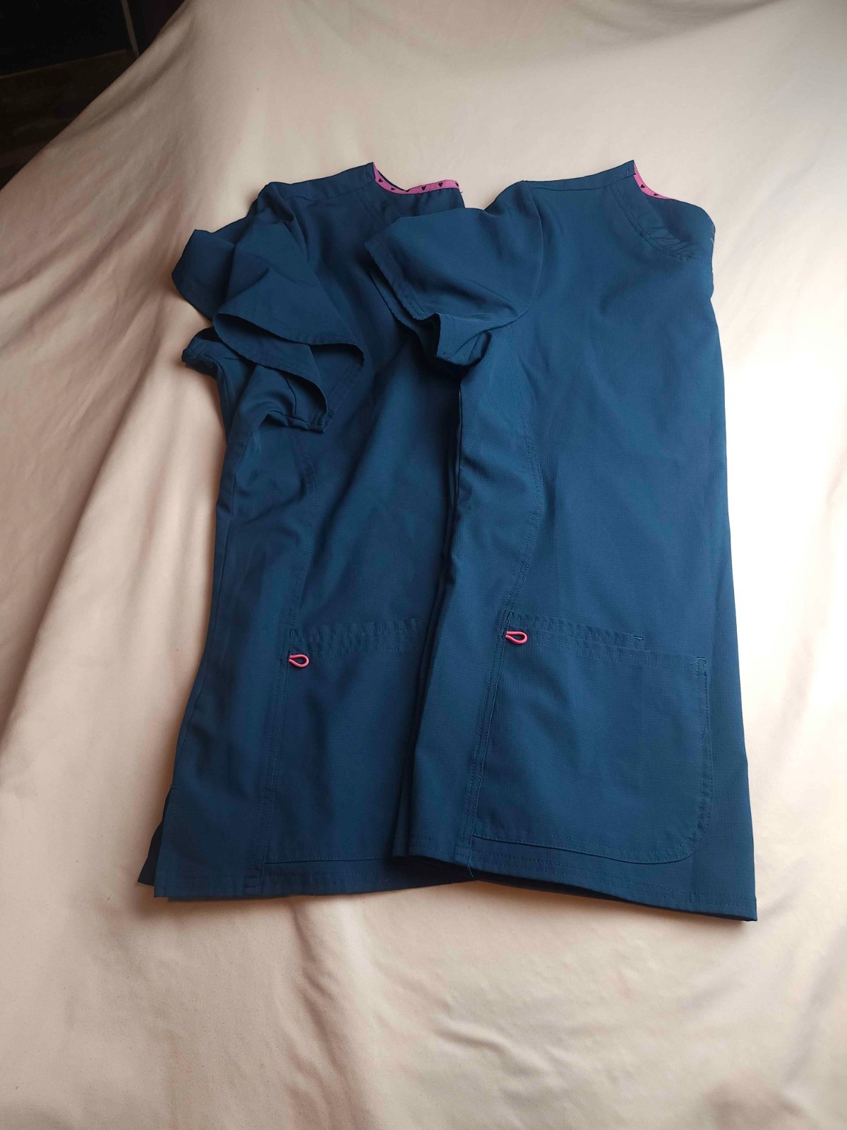 Lot Of 2 HeartSoul Scrub Tops Womens XL Teal V-Neck Knit Medical Uniform Work