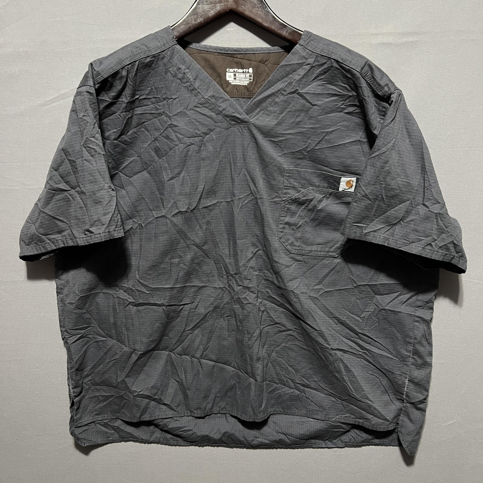 Carhartt Mens Gray Short Sleeve Ripstop V-Neck Scrub Top Shirt 3XL Classic Fit