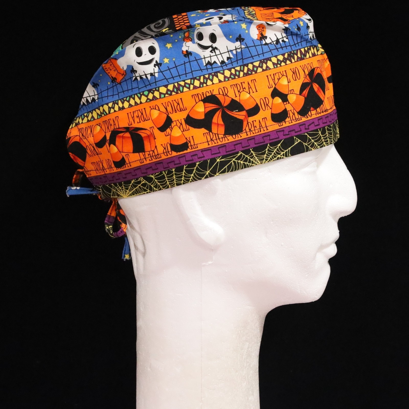 Halloween Trick or Treat & White Ghost Theme Scrub Hat
