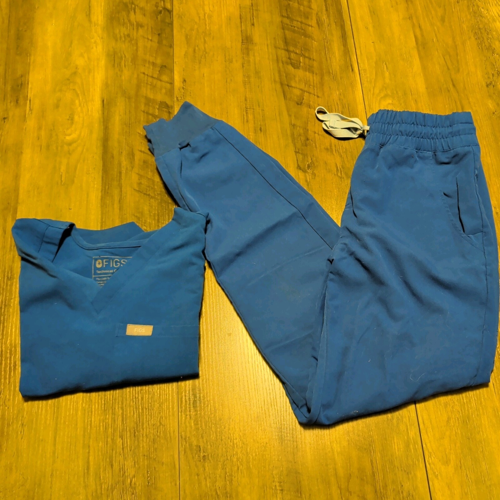 FIGS Technical Collection Scrub Set XXS Royal Blue Top & Jogger Pants /ink stain