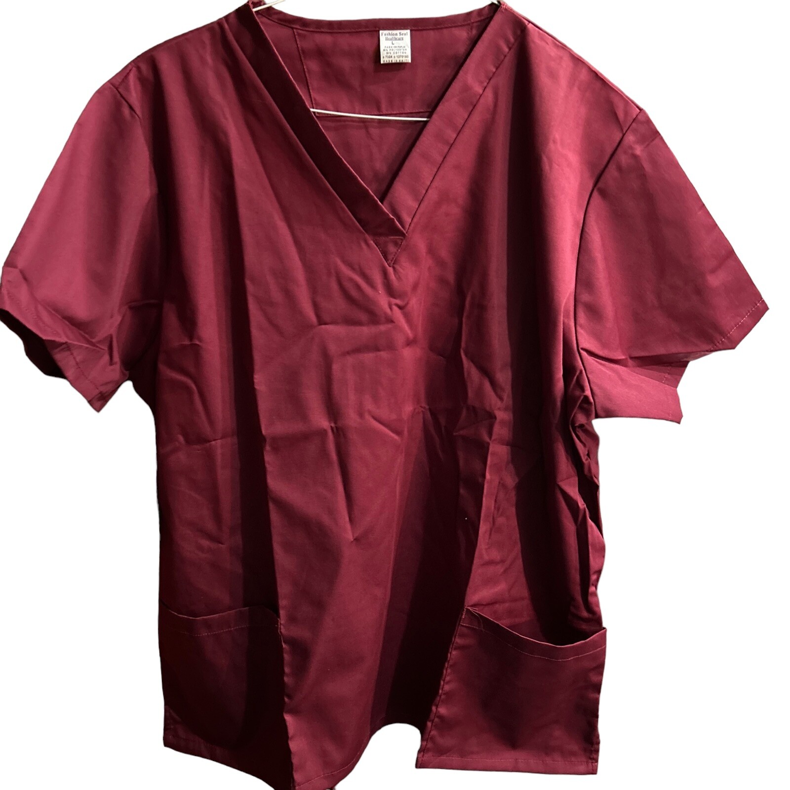 2 Fashion Seal Healthcare Scrub Tops Burgandy V-Neck, Short Sleeve Women’s SZ L