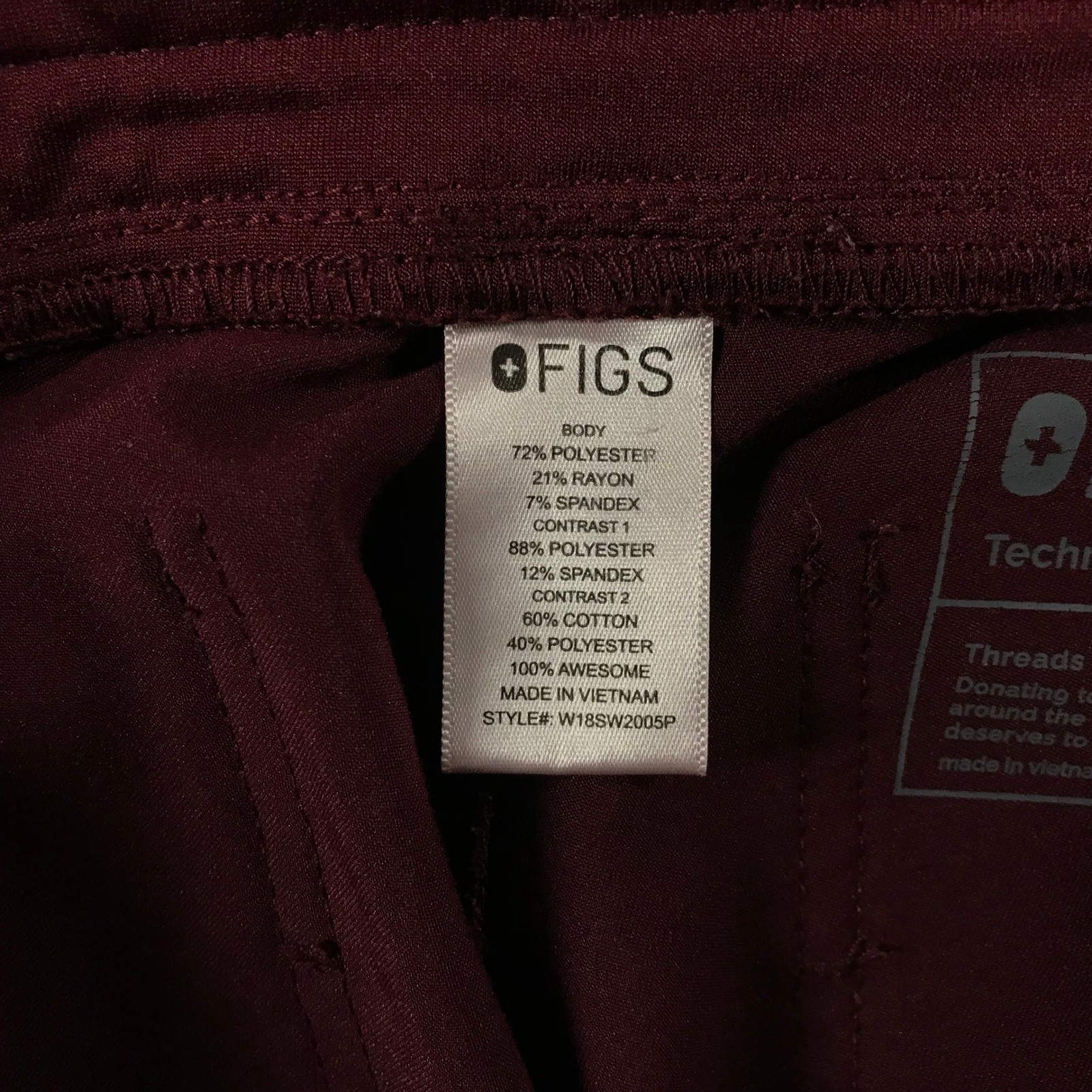 FIGS Zamora Jogger Scrub Pants Burgundy Maroon Womens Small W18SW2005P Technical
