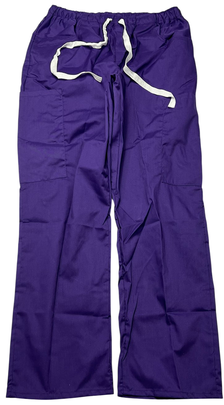 Scrub Pants Unisex (M) Purple Solid 5 Pockets Elastic Waist Cargo Medical NWOT