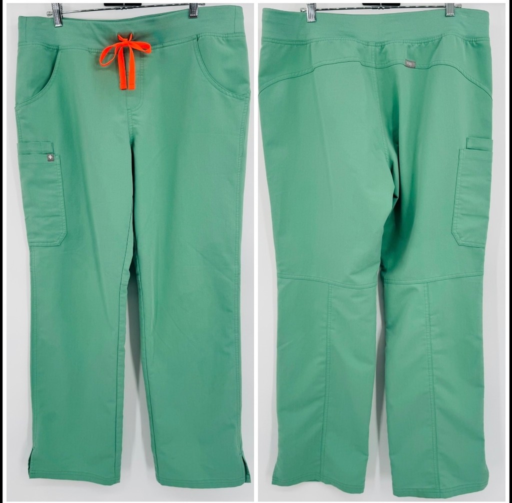 Women’s FIGS Kade Scrub Pants Size L Jade Green with Orange Drawstring