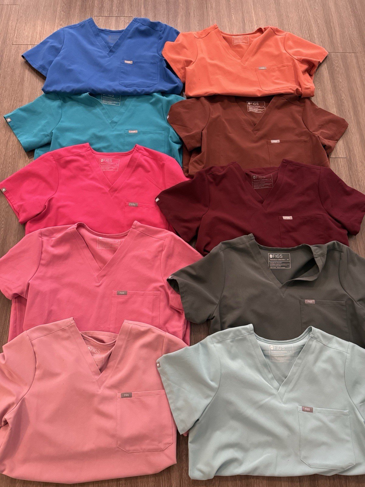 FIGS Technical Collection Women’s Scrub Tops Lot of 10 Size M Solid Multicolor