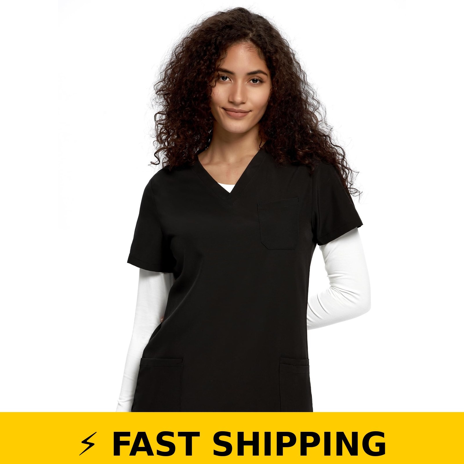 COZYFIT Women’s Long Sleeve Underscrub – Soft White Tee, Size M