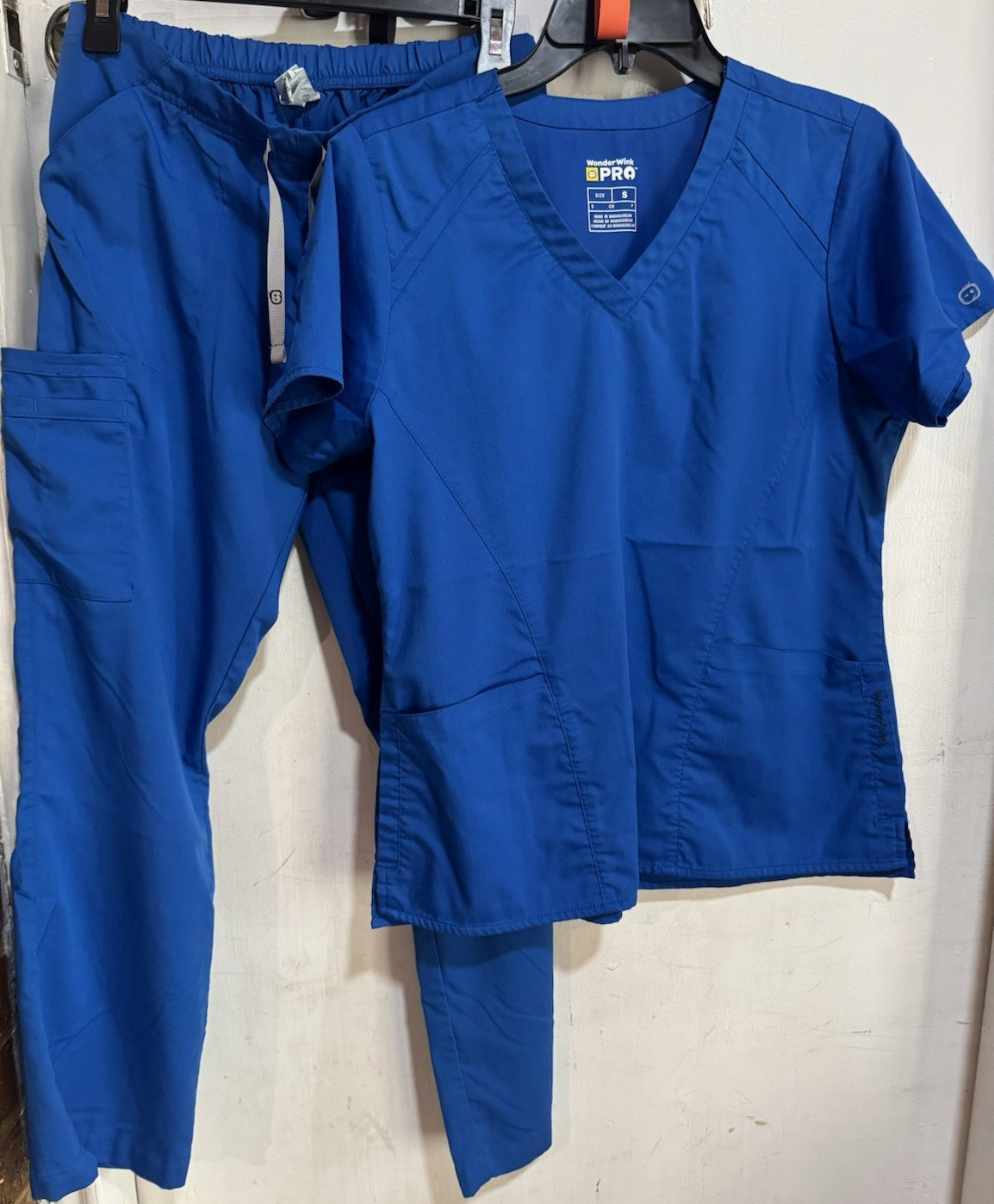 WonderWink Pro Unisex Blue Scrubs Set Size S 78% Polyester 20% Rayon 2% Spandex