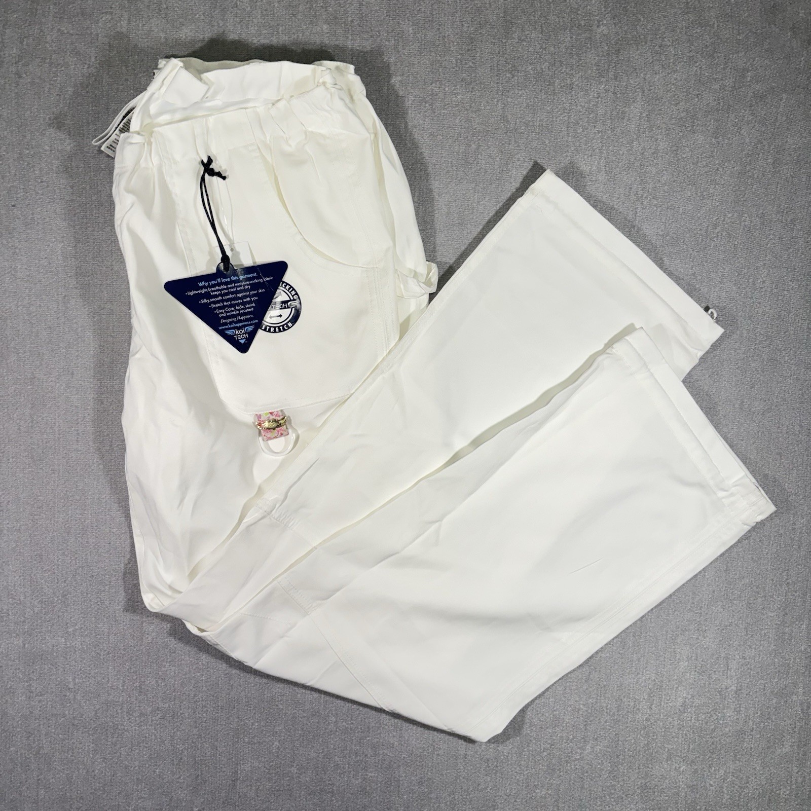 KOI Tech Women’s Size L White Lindsey 2.0 Drawstring Elastic Waist Scrub Pants