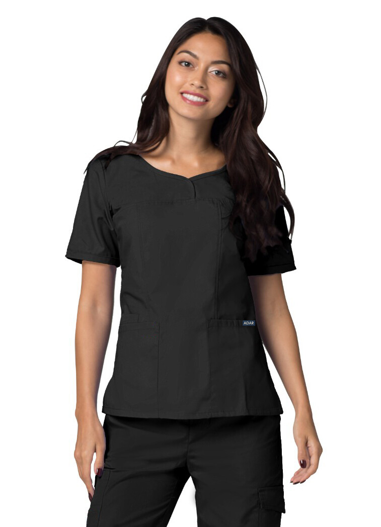 Adar Women Medical Nurse Uniform Sweetheart V-Neck Multiple Pockets Scrub Top