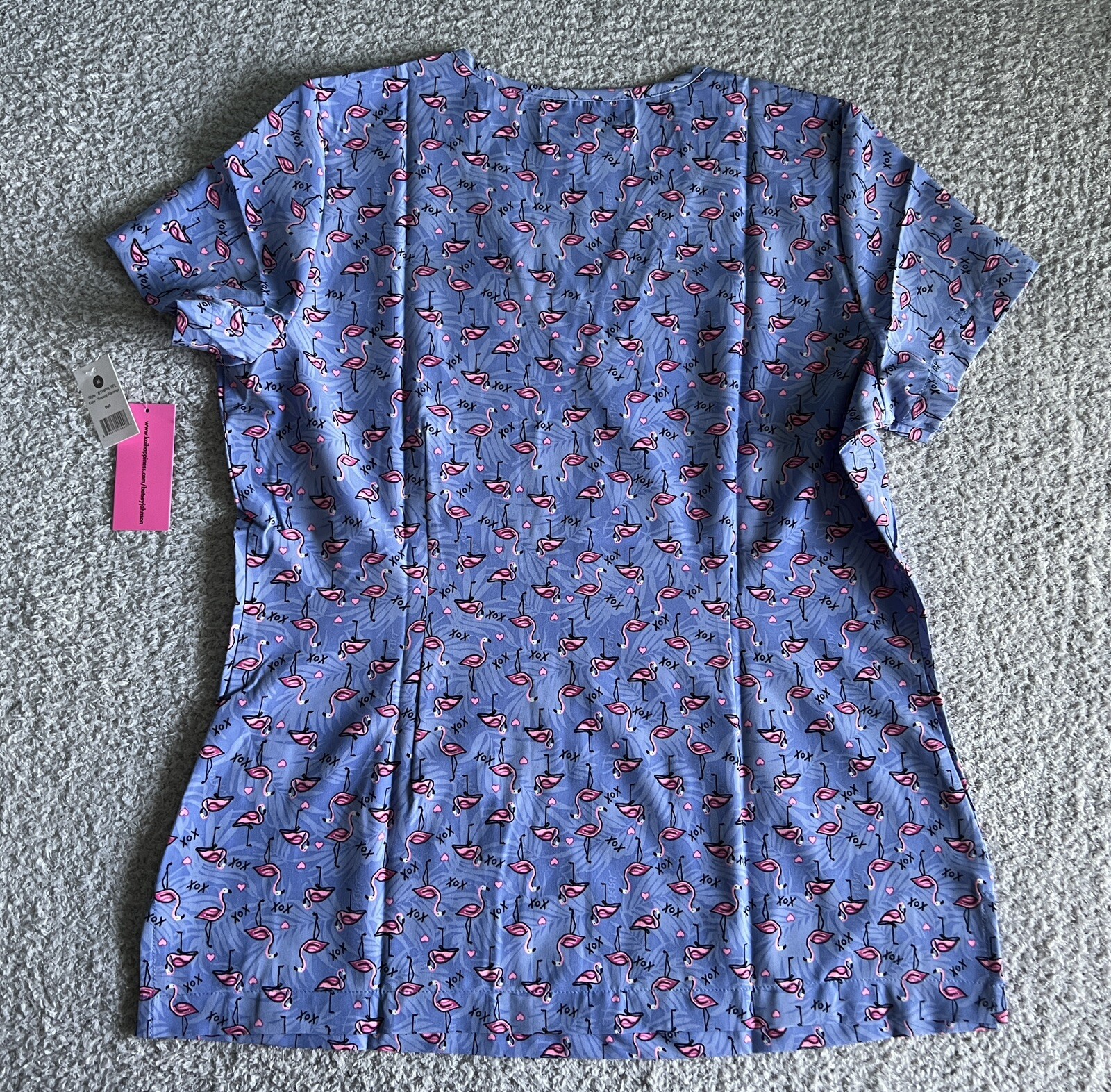 Koi Betsey Johnson Scrub Top Women’s Sz Medium Blue Tropical Flamingo Nursing