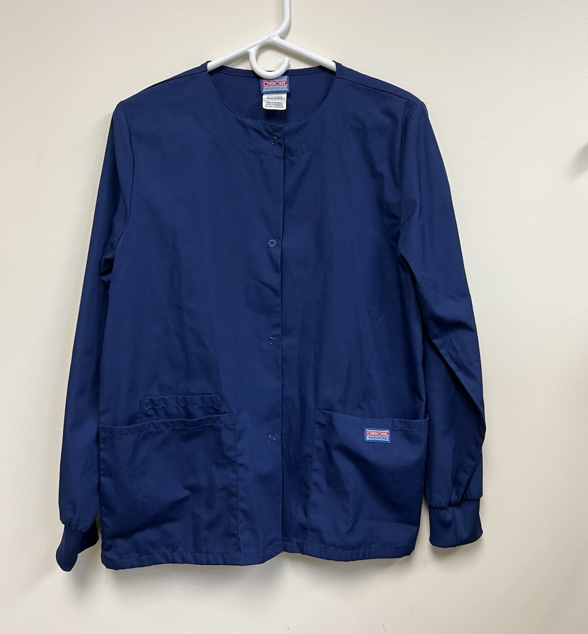 Cherokee Workwear Women’s XXS Snap Front Scrub Jacket Long Sleeve Blue