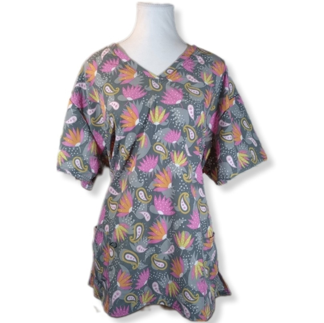 Divine Stretch By JDM Paisley Scrub Top Nurse Work Shirt Plus Size 2x