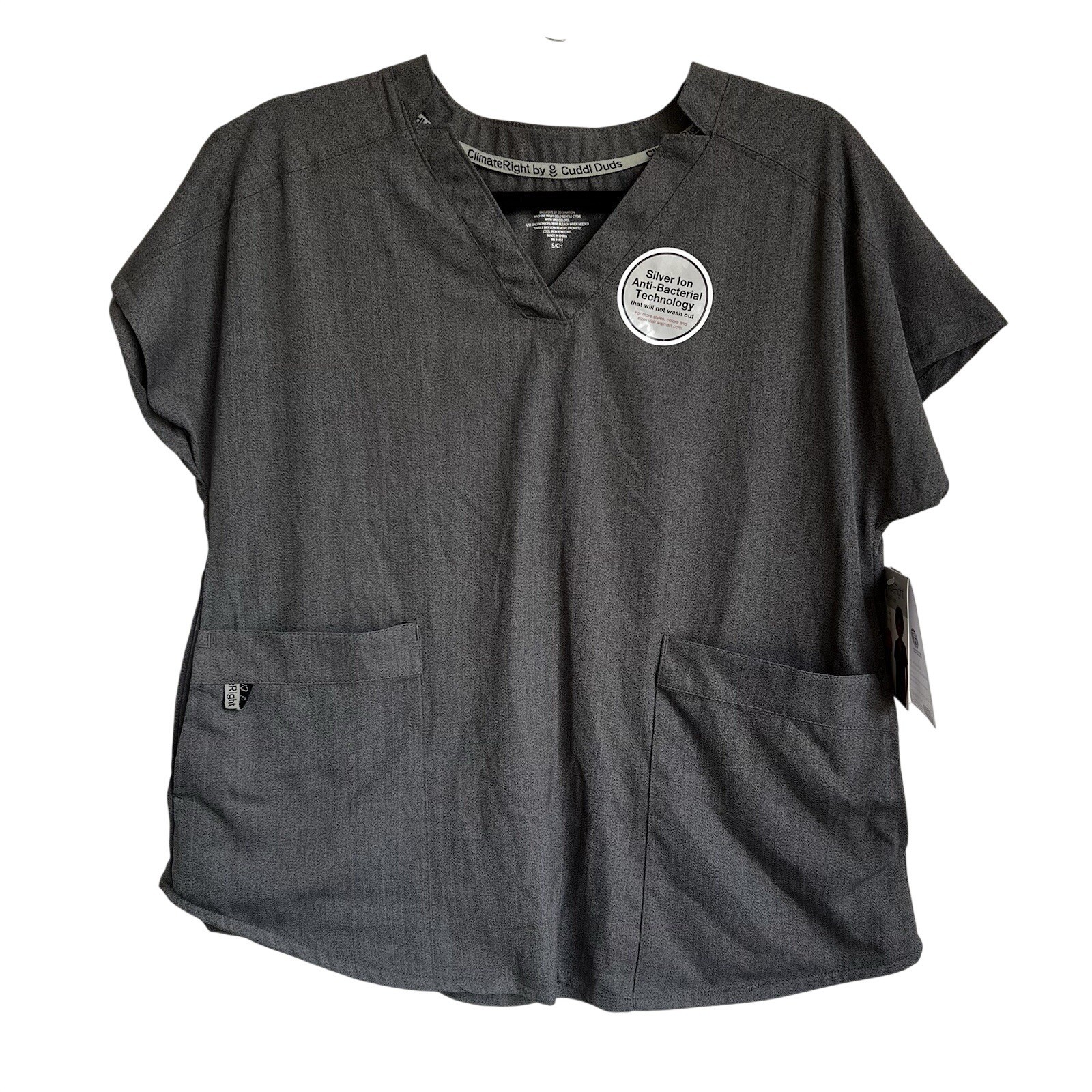 Cuddl Duds ClimateRight Scrub Top Women’s Small Gray Medical Hospital Doctor