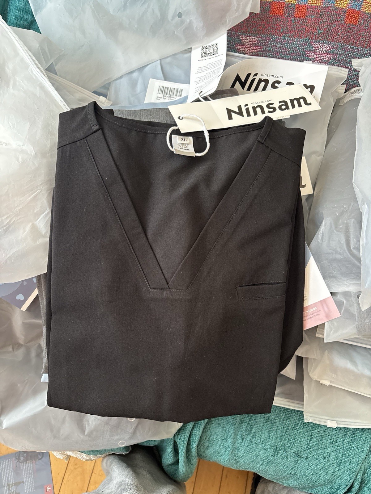 Ninsam Unisex Scrub Tops Solid Assorted Colors Gray Black Blue Pink
