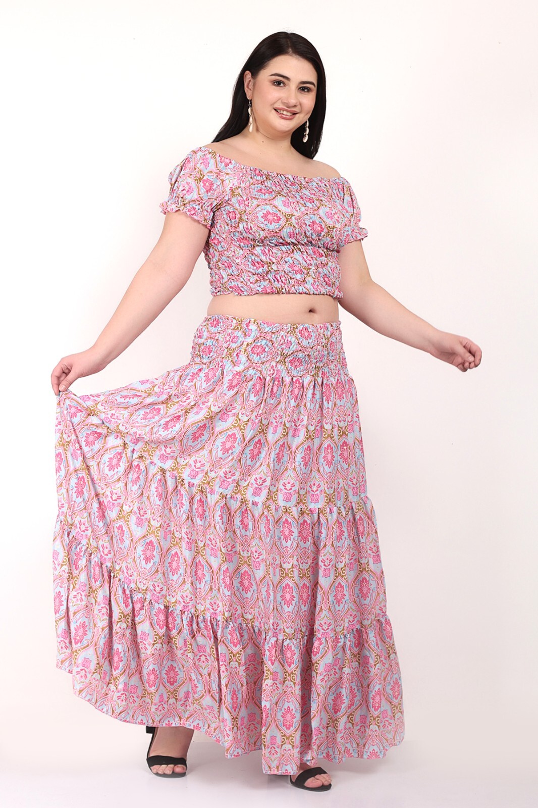 Women Two Piece Co ord Set Off shoulder Top & Flary Printed Skirt Dress Mix Lot