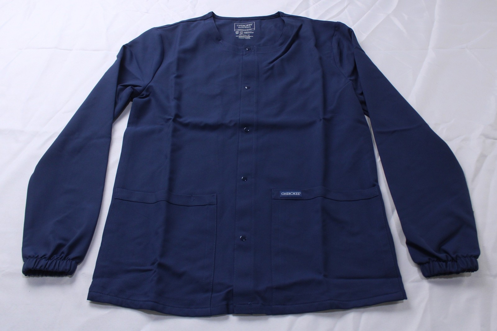 Cherokee Workwear Unisex Snap-Front Crew Neck Scrub Jacket JK5 Navy Size XS NWT