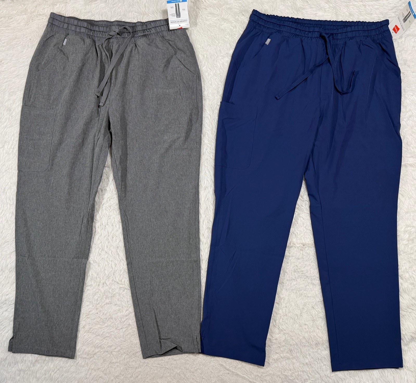 Lot of 3 Hanes Women Comfort Fit Straight-Leg Scrub Pants XL Blue Black NWT F4