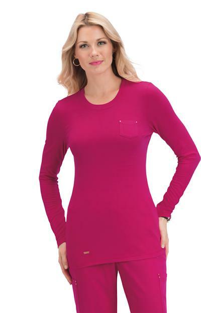 {XS} KOI Women’s Sandra Long Sleeve Crewneck T-Shirt LIPSTICK 273-89