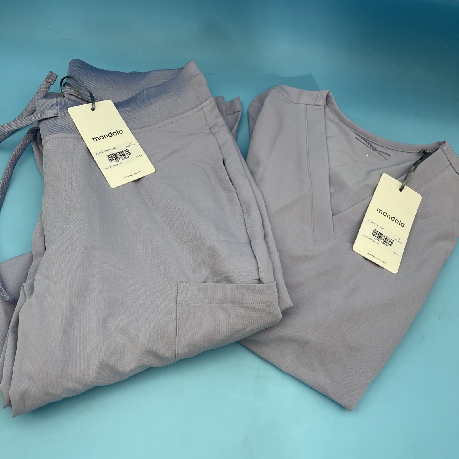 Mandala Women’s Scrub Top And Bottom Cargo Regular Size S Wisteria New