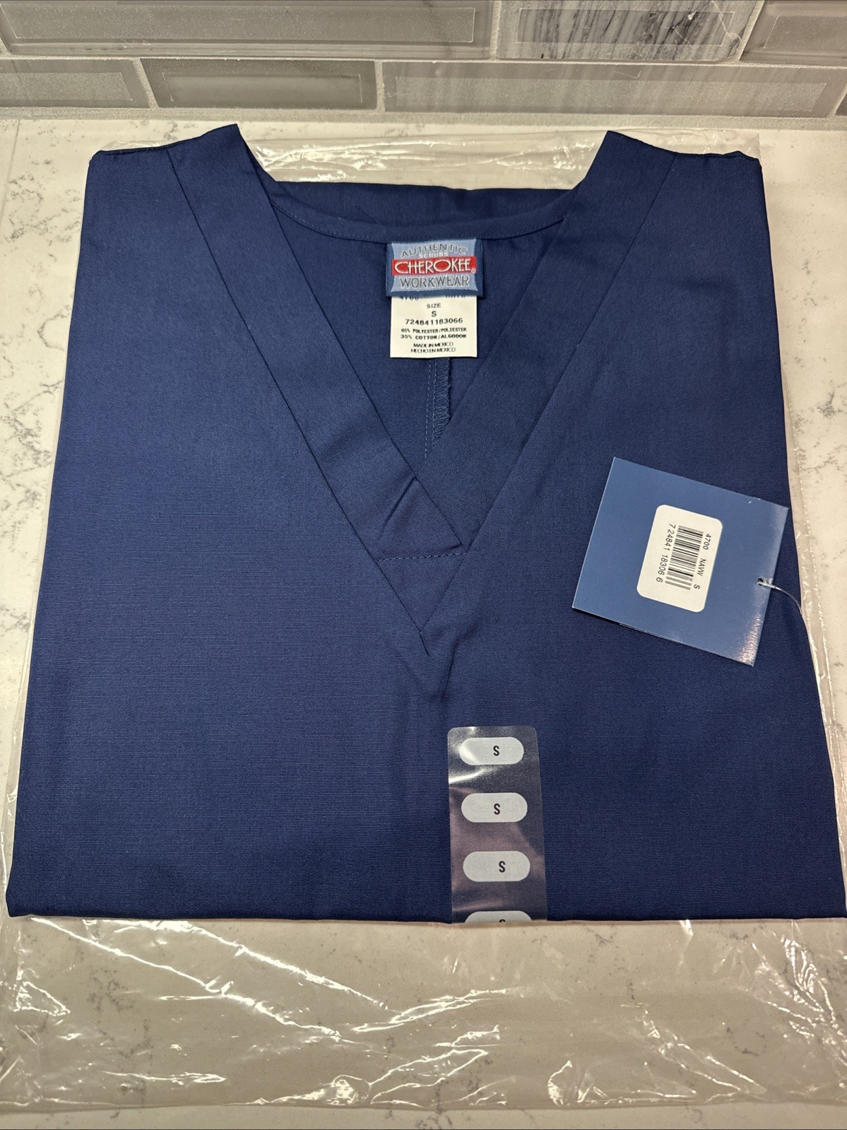 CHEROKEE Authentic Scrubs #4700~V Neck~Scrub Top by Workwear~Size S~Navy Blue