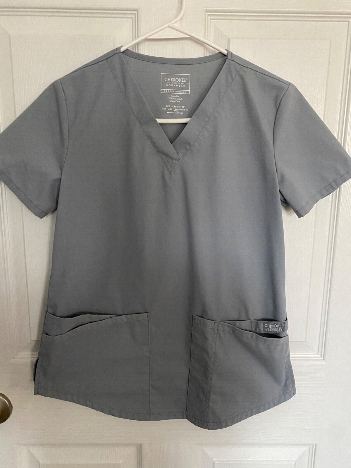 Cherokee Womens XXS Scrub Top Light Blue Extra Extra Small 2-Way Stretch 