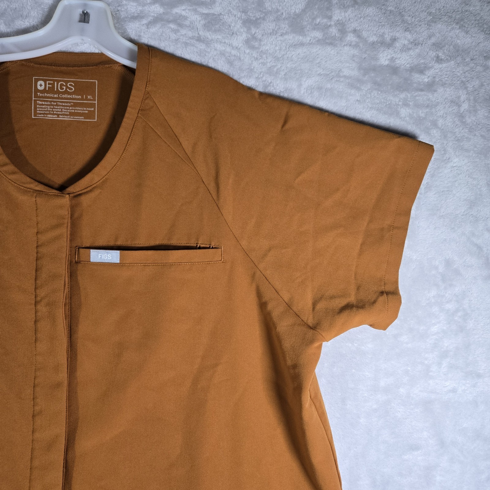 Figs Tela Scrub Top Button Up Women Size XL Atlantic Fall Brown Orange PO # 2092