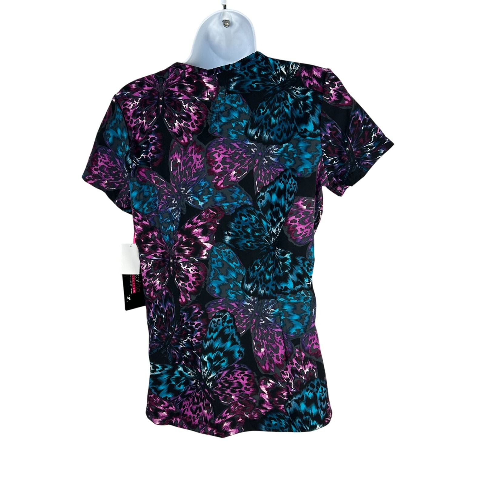 Koi Lite Stretch XXS V Neck Scrub Top Exotic Wings Butterfly Pattern Lightweight